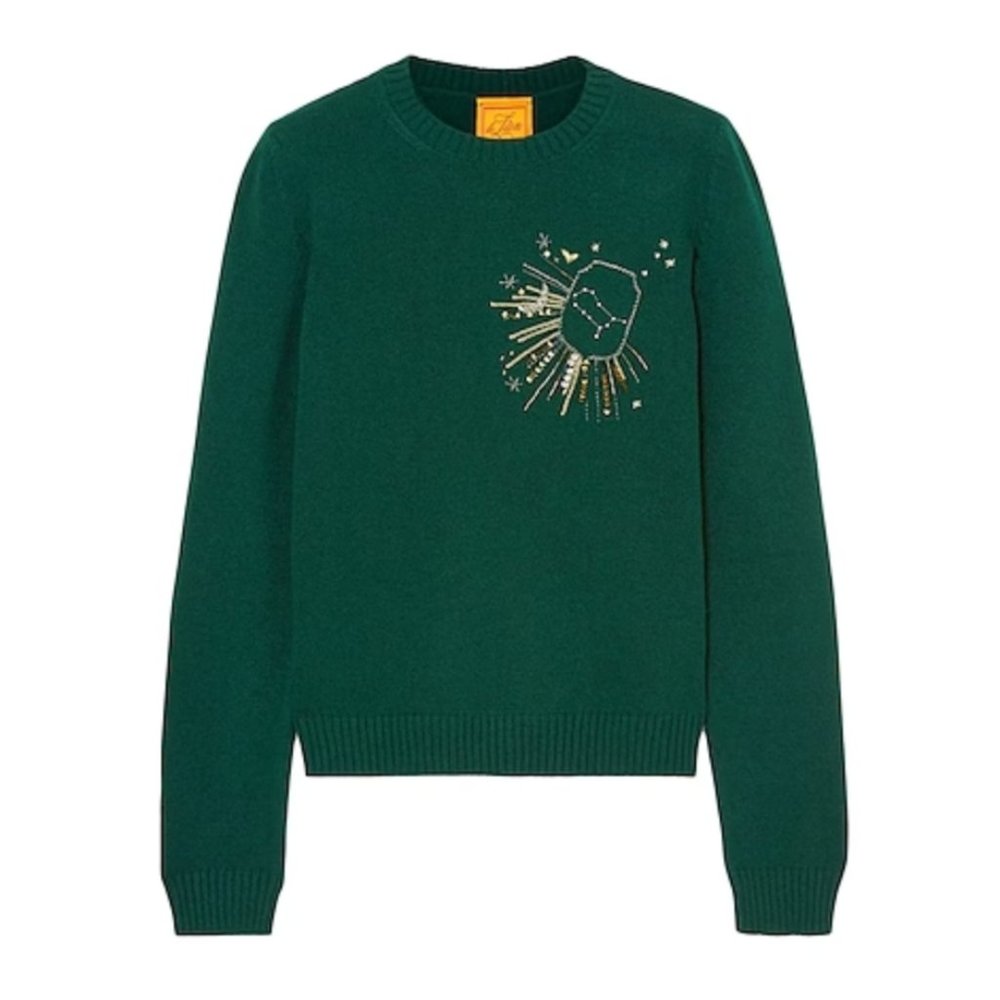 LE LION Gemini Embellished Embroidered Wool Sweater - Green